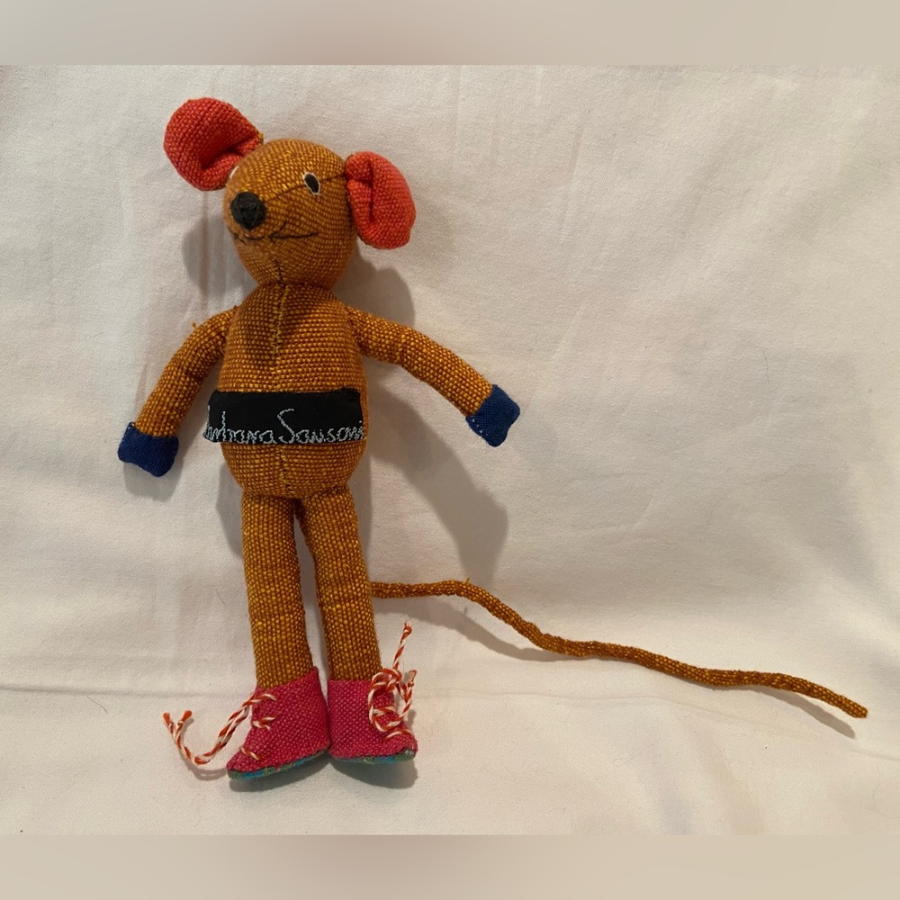 Vintage Barefoot Mouse Soft Toy by Barbara Sansoni Cotton Fabric 6.5" tall